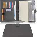 Wonderpool A4 PU Leather 3 & 4 Ring Holder Writing Portfolio Multi Document Case with Removable Binder Clipboard and Functional Pocket for Organizer Office Travel School (Grey)