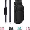 Water Bottle Holder with Strap, Insulated Crossbody Sling Bag, Carrier with Phone Pocket for Walking Hiking Camping Fishing (32oz Long, Black 02)