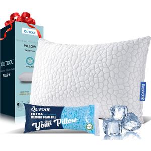 QUTOOL Shredded Memory Foam Pillows for Sleeping Queen Size, Cooling Gel Pillows for Hot Sleepers Adjustable Bed Pillow for Side and Back Sleeper, Breathable, Neck Support, White, Gift for Women Men (Queen(1 Pack)-20'*30')
