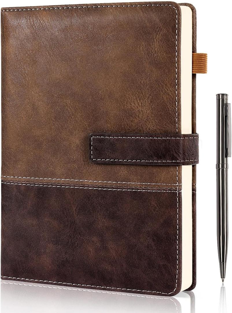 Leather Notebook Journal with Pen, A5 Lined Hardcover Notebook with Magnetic Closure, 240 Pages Daily Journal for Men Women, Ruled Journal Notebooks for Work, Writing, Note Taking - Brown
