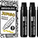 3 Jumbo Permanent Markers Black, 15mm Thick Wide Tip, Large Acrylic Paint Markers for Rock Painting, Poster, Stone, Ceramic, Glass, Wood, Canvas