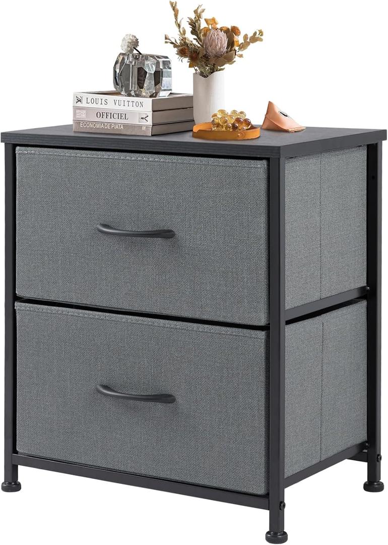 DUMOS Night Stand Small Dresser for Bedroom with 2 Drawers, Bedside Table, 1 Pack
