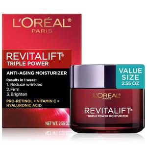 L'Oreal Paris Revitalift Triple Power AntiAging Face Moisturizer, Fragrance Free, Pro Retinol, Hyaluronic Acid & Vitamin C to Reduce Wrinkles, Firm & Brighten Skin, 2.55 Oz