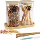 37oz Dog Treat Container Set of 2, Glass Dog Treat Jars for Kitchen Counter with Airtight Bamboo Lids, Small Pet Treat Canister,Puppy Food Bin for Kitchen Counter,Freshness Seal-Clear