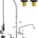 Commercial Faucet with Sprayer, 36" Height Commercial Kitchen Faucet Wall Mount, Pre Rinse Sprayer for Restaurant, 3 Compartment Sink, Utility Sink, Industrial, Chrome