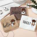 3 Pack Highland Cow Hello Sweet Cheeks Embroidered Cotton Hand Towels 13x30 Inch Rustic Farmhouse Bathroom Decor Soft Absorbent Towel Set for Kitchen Gift