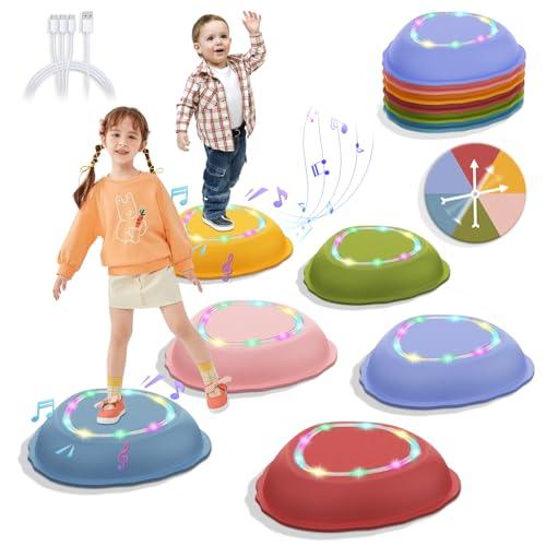 Rechargeable Stepping Stones for Kids, 6pcs Non-Slip Toddler Stepping Stones with Light&Music, Sensory Toys for Indoor and Outdoor Play, Gifts BalanceToys for toddlers/Kids 3-5 Years Old