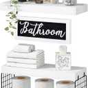 QEEIG Bathroom Shelves Over Toilet - Paper Storage Wall Mounted Farmhouse Decor Decorations Aesthetic Dcor Sign Small Floating Shelf 2+1 Set 16 inch, White and Black (020WB)