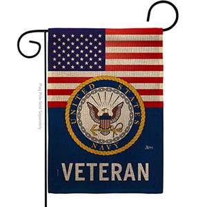 US Navy Veteran Burlap Garden Flag - Armed Forces USN Seabee United State American Military Retire - House Decoration Banner Small Yard Gift Double-Sided Made In USA 13 X 18.5