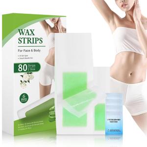 Wax Strips For Hair Removal, Waxing Kit For Women, Wax strips, Hypoallergenic, Facial Hair Removal for Women And Men, Waxing Hair Removeal Kit with 80 PCS + 4 Calming Oil Wipes(Green, Pack of 80)