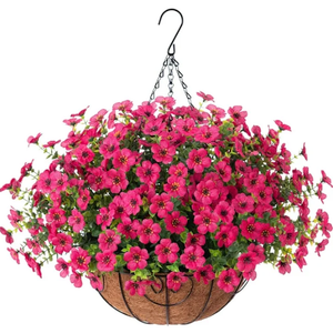 HyeFlora Artificial Fake Hanging Plants Flowers Basket for Outdoor Outside Porch Summer Decoration, Faux Silk Hotpink Dasiy UV Resistant Realistic in Planter for Home Patio Garden Yard