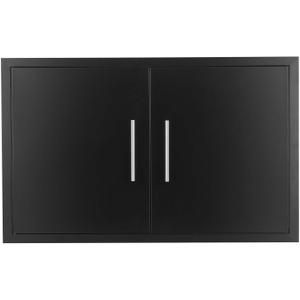 JIE JIN Outdoor Kitchen Doors 30" W X 21" H Double Doors 1.2mm Thickness Stainless Steel BBQ Access Door BBQ Island Doors Outdoor Kitchen Accessories Door for Outdoor Kitchen BBQ Island (Black)