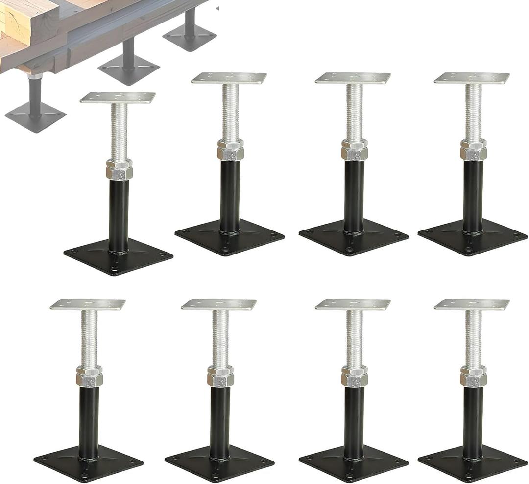 8 Pack Adjustable Floor Jack Posts, 5"-8" Height Nested Slide-in Steel Screw Jacks, Weight-Activated Locking Structural Support for Home Leveling, Crawl Spaces, Decks and Floor Joists
