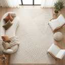Beige 9x12 Geometric Solid Area Rug, Large Washable Living Room Rug