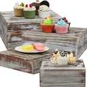 Juexica Set of 4 Large Wood Display Risers Rustic Cupcake Stand Size 11.8",10",7.8",6.3", Wooden Stackable Display Box Wood Cake Stand for Dessert Wedding Birthday Christmas Party(Classic)