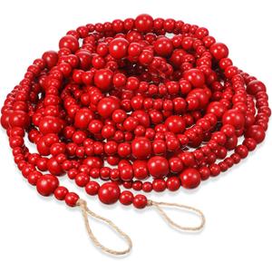 Giegxin 1 Pcs 32.8 Feet Christmas Wooden Bead Garland Xmas Tree Beads Garland Rustic Wood Beaded Decor for Christmas Holiday Rustic Home Farmhouse Decoration (Red)
