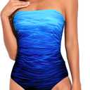 Holipick Women Tummy Control One Piece Swimsuits Strapless Bandeau Bathing Suits Slimming Halter Swimwear (Medium, Blue Gradient)
