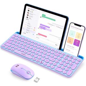 seenda Bluetooth Keyboard and Mouse for iPad, CTU-301 Multi-Device Bluetooth + 2.4G Wireless Keyboard Mouse with Tablet Holder for MacBook/Windows Computer, iOS/Andriod Tablet Phone, Blue & Purple
