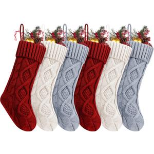 Fesciory Christmas Stockings, 6 Pack 18" Large Knit Stocking & Decor for Family Holiday Xmas Party Gift, Burgundy&Ivory&Grey