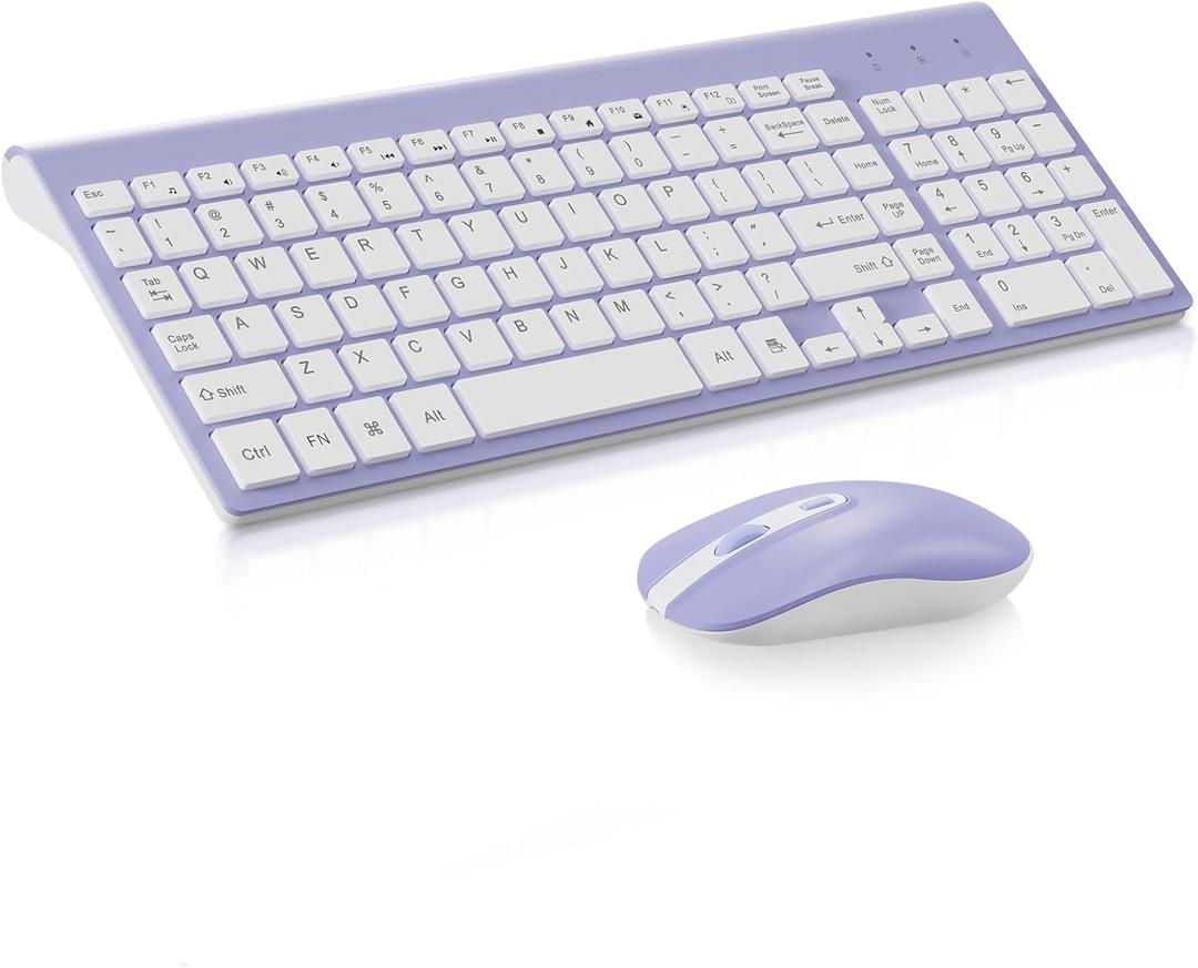 Cimetech Wireless Keyboard and Mouse Combo, Compact Full Size Wireless Computer Keyboard and Mouse Set 2.4G Ultra-Thin Sleek Design for Windows, Computer, Desktop, PC, Notebook - Purple