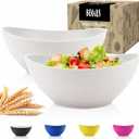 Wrova Wheat Straw Bowls Set of 2 with Textured Pattern,Unbreakable Large Salad Bowls,Plastic Bowls Dishwasher & Microwave,Sturdy and Stackable Kitchen Bowl Sets for Serving,Oatmeal.White
