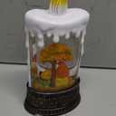 Lffital Fall Snow Globe Lantern Fall Decor Candle Shape with Gnome and Turkey, Lighted Thanksgiving Decorations with Timer Swirling Glitter for Tabletop Autumn Festival Harvest Day