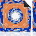 Blue and Orange Japanese Mahjong Mat for Table, Modern Asian Japanese Koi 31.5" x 31.5" Non-Slip & Noise Reduction Mahjong Mat for Poker Dominoes Cards & Board Games
