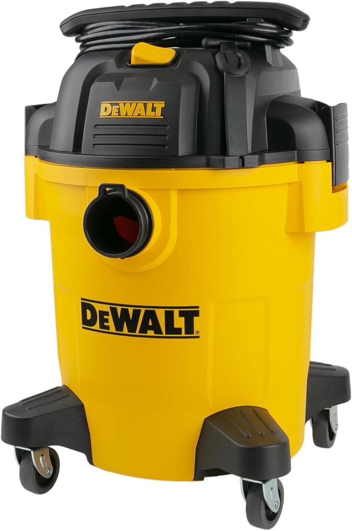 DEWALT Shop Vacuum 6 Gallon 4HP Poly Wet Dry Vacuum Ultimate Cleaning Solution for Construction Workshop Environments for Jobsite Garage Home W/Inflation Ket, Yellow, DXV06PL