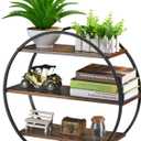 Floating Shelves, 3 Tier Decorative Geometric Circle Metal and Wood Wall Shelves, Bathroom Shelf Round Wall Decor, Rustic Brown