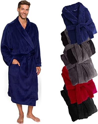 Ross Michaels Mens Robe Shawl Collar Wrap Style - Mid Length Plush Fleece Bathrobe (Midnight Blue, 2X-Large/3X-Large)