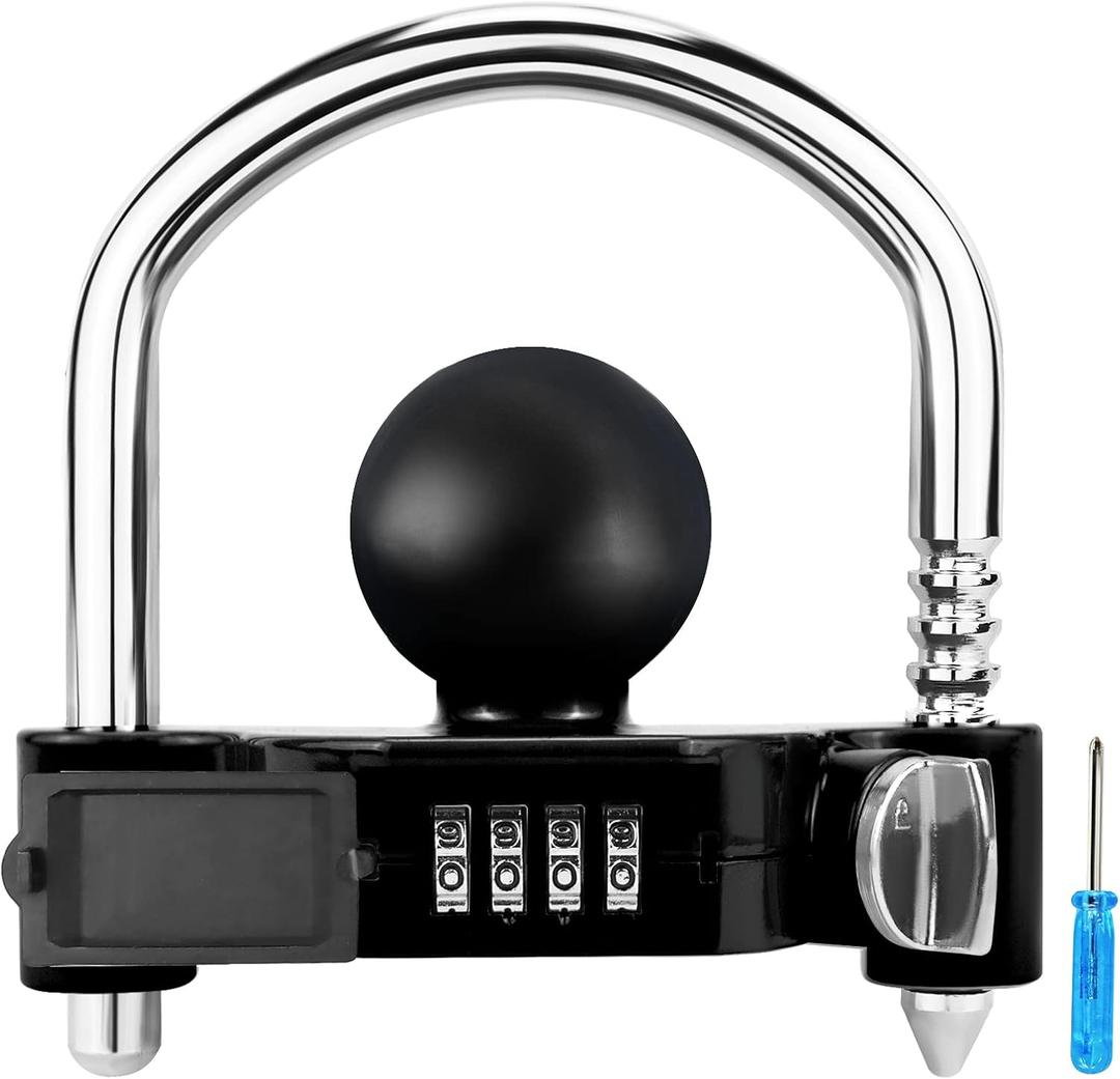 Funmit Trailer Lock Universal Hitch Lock with Combination Lock, fit 1-7/8", 2", 2-5/16" Coupler, Camper Accessories for Travel Trailers Boats Trucks Rvs Black
