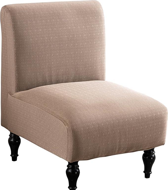 LavishCover Armless Accent Chairs Covers, Thick Armless Recliner Sofa Cover Stretchable, Removable Armless Chair Slipcover for Living Dining Room Hotel (Khaki, 1pc)
