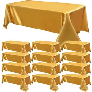 12 Pack Satin Polyester Tablecloth Rectangle Table Cloth Bright Silk Tablecloth Smooth Fabric for Wedding Banquet Party Events Birthday Celebration Anniversary Engagement Table Decor(57"x108",Gold)