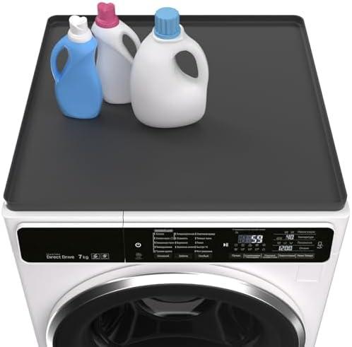 Washing Machine Cover for Top 27”x 27" Pad for Top of Washer or Dryer Protector Rubber Mat for Washing Machine Accessories Non Slip Waterproof Washable (Black)