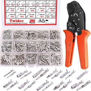 Twidec/290PCS Car Electrical Wire Terminal Pins Connector 1/1.5/1.8/2.2/2.8/3.5mm 21Type Auto Electric Connector Pins Terminal Non-Insulated Plug Removal Male Female Crimp Pins with Crimping Pliers