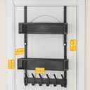 LUCYCAZ Adjustable Over The Door Hooks Organizer, Over The Door Towel Rack with 10 Coat Hooks & 2 Mesh Basket, Multi-Purpose Storage for Bathroom, Bedroom, Kitchen (Black)
