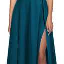 MUSHARE Women's Halter Neck Sexy Split Cocktail Party Maxi Long Formal Dress (Large, Teal Color)