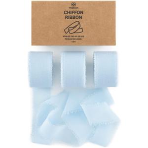 Vitalizart Baby Blue Chiffon Silk Ribbon 1" x 21 Yd Fringe Fabric Package (3 Rolls * 7 Yd) for Wedding Invitations Bridal Bouquets Decorations Gifts Wrapping & Bow Making