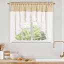 Likiyol Linen Swag Curtains Farmhouse Ruffle Valances for Windows Rustic Country Window Valances Light Filtering Kitchen Curtains Rod Pocket Valance for Bathroom Cafe, Linen White, 60" W x 36" L