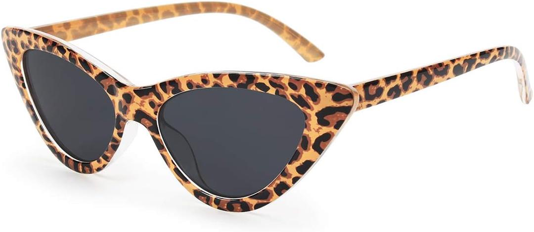 livho Retro Vintage Narrow Cat Eye Sunglasses for Women Clout Goggles Plastic Frame (Leopard)