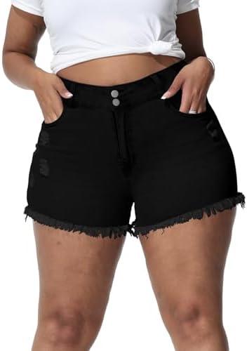 Gocolloa Women Plus Size Jean Shorts Sexy Stretchy High Waisted Frayed Raw Hem Denim Shorts 18W