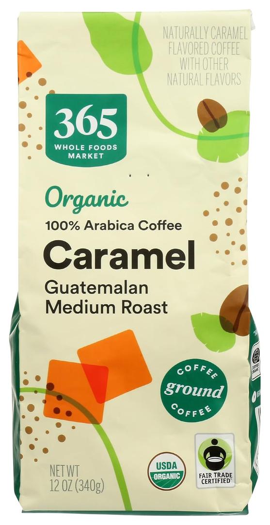 365 by Whole Foods Market, Organic 100% Arabica Coffee, Ground - Medium Roast (Guatemalan), Caramel, 12 Ounce, Best By: 08/14/24