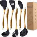 Kitchen Utensils Set, Large Non-stick Silicone Cooking Utensils Set 6 Pcs,Made of 446F Heat Resistant Food Grade Silicone and Stainless Steel Handles,Easy to Clean Kitchen Gadgets Set (Gold)