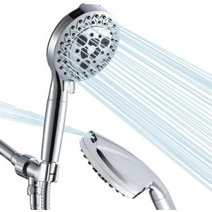 10 Settings Shower Head with Handheld, 5" High Pressure Showerhead Include 2 Powerful Wash Modes for Cleaning Bathroom, Hand Held Shower Head Set with Stainless Steel Hose Filter for Hard Water (Chrome)