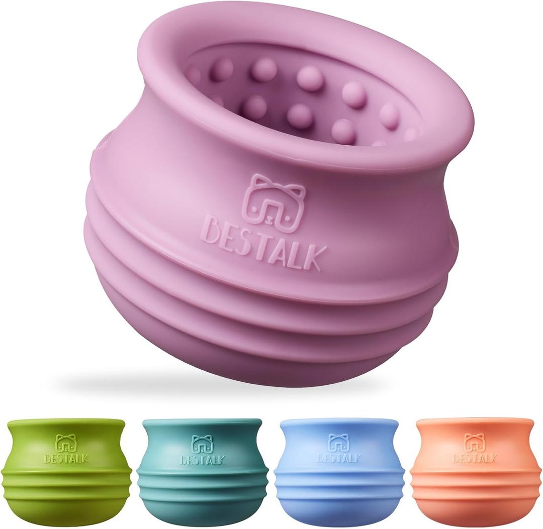 Dog Enrichment Treat Toy, Long-Lasting Wobbly Interactive Freeze Lick Toys for Dogs, Stuffable Puzzle Feeder Toy for Boredom, Silicone Treat Dispensing Chew Toy (Pastel Purple,M)