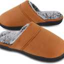 DL Men's Memory Foam Slippers with Fuzzy Plush Lining, Slip on House Slippers with Indoor Outdoor Anti-Skid Rubber Sole