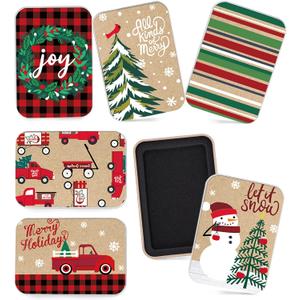 Whaline 12Pcs Christmas Tin Gift Card Holder Boxes 6 Design Metal Box with Lids Rustic Xmas Tree Snowman Tin Box Container for Christmas Stocking Stuffer Cards Crafts Party Favors