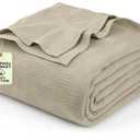 Utopia Bedding Khaki 100% Cotton Blanket [Queen Size - 90x90 Inch] 350GSM Lightweight, Soft and Breathable Thermal Blanket for All Seasons