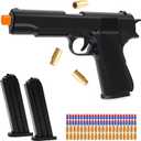 EagleGrove Soft Bullet Toy Gun with Shell Ejecting, Black Toy Pistol Guns with 50 Foam Bullets, Fake Prop Gun for Halloween Costume/Cosplay, Outdoor Shooting Game Toys Gifts for Christmas Birthday