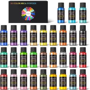Mica Powder, 30 Color Resin Pigment, Natural Cosmetic Grade Shimmer Mica Powder for Epoxy Resin/Bath Bombs/Candle/Soap/Lip Gloss/Slime. Candle Dye,Soap Making Dye,Resin dye. (30 Bottle)